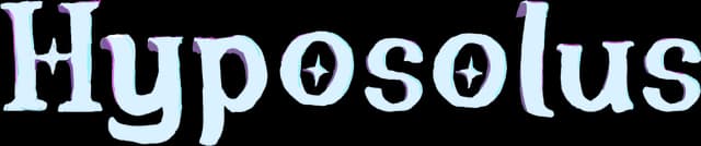 Hyposolus: Bold rounded serif letters with icy blue fill and purple edge glow.