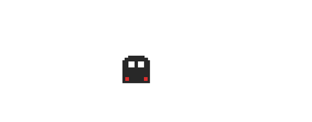 I Like Trains: Bold pixel block letters; central train-front icon with red lights.