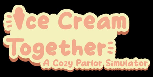 Ice Cream Together: rounded bubble letters with soft outline, cream-like blob backdrop.