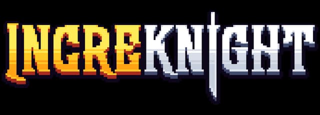 IncreKnight: Bold pixel-art letters, orange-to-silver gradient, sword-like “T”.