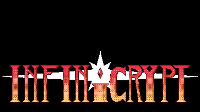 Pixelated font with gradient red to orange and a starburst in the center.