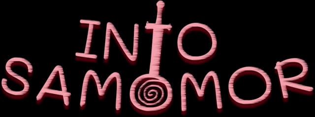 Rounded pink letters, sword motif on "I," spiral design on "O."