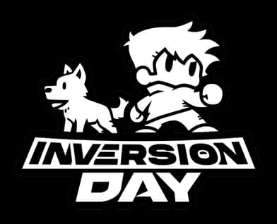 Inversion Day: Bold italic block lettering with thick outline and mascot silhouette above.