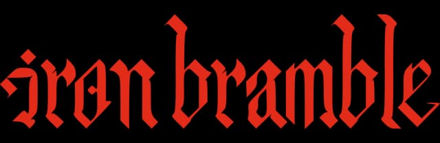 Iron Bramble: bold red blackletter font with sharp serifs and tall gothic stems.