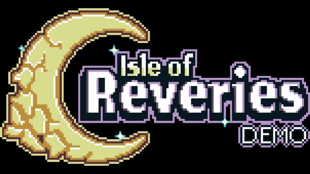 Pixelated crescent moon and stars beside bold, blocky white text with outline.