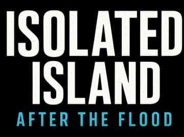 Isolated Island: Distressed bold block letters stacked, with neon-blue subtitle text.