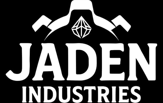 Jaden Industries: Bold serif font with gear icon and ore symbol above the text.