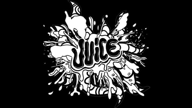 Stylized text with bold, gooey letters, splatter effect backdrop.