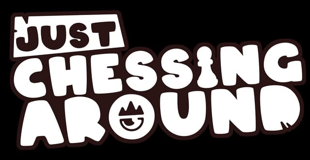 Just Chessing Around: Chunky rounded letters, bold outline, pawn icon in CHESSING.
