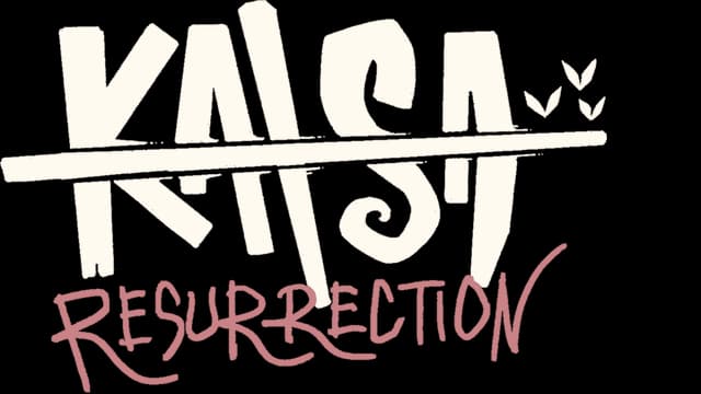Bold, angular letters with strike-through; whimsical curves and heart detail.