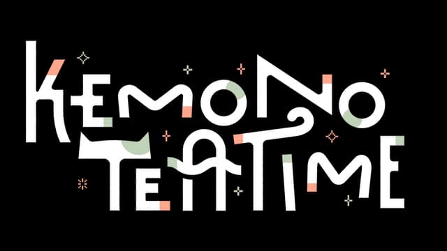 Stylized playful font with wavy letters and pastel accent shapes.