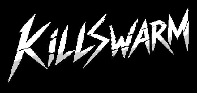KILLSWARM: Jagged, slashed brush lettering with sharp spikes and torn edges.
