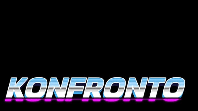 Retro metallic italic font with gradient effect and pink shadowing.