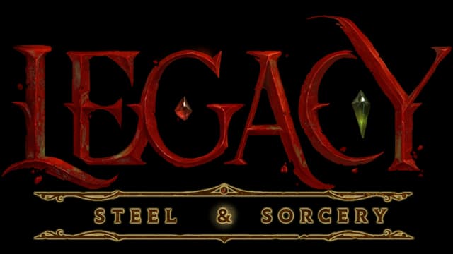 Stylized red font with crystal details; ornate, decorative accents below.