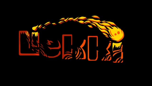 Bold, fiery font with flames and meteor effect trailing above letters.