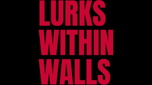 Bold, uppercase red letters with tight vertical stacking.