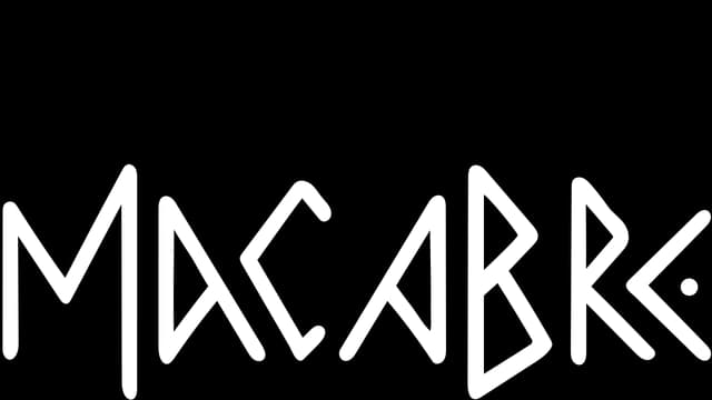 Stylized angular font, sharp edges, evokes a mysterious and eerie tone.