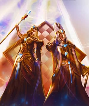 Fantasy chess theme; ornate, elegant figures; vibrant and mystical.