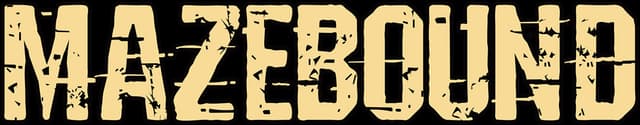 MAZEBOUND: Distressed block lettering with cracks, heavy shadow, and bold outline.
