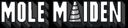 Blocky white font with wide spacing, shadowed, and drill motif on "A".