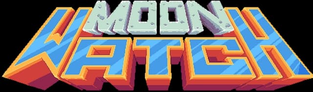 Blocky 3D letters with pixelated texture and orange and blue outlines.