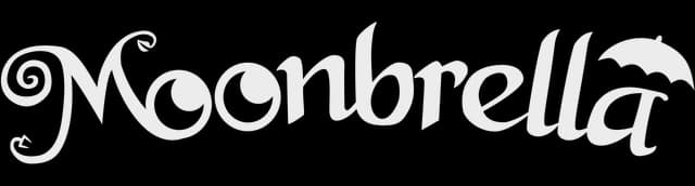 Moonbrella: Bold brush-script lettering with curled swashes and a subtle grain texture.