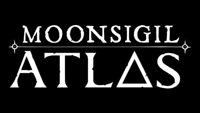 Serif font with rune-like symbols, triangle for "A," stars flank a line.