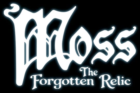 Moss: Gothic white lettering with bright blue glow, plus ornate subtitle text.