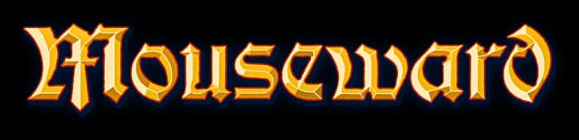 Mouseward: Ornate medieval serif lettering with gold gradient, beveled edges, red outline.