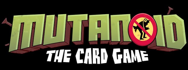 Mutanoid: Chunky 3D green block letters with drop shadow and a crossed-out icon O.
