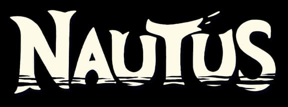 NAUTUS: Bold vintage serif letters with rough brush texture and wave-cut base.