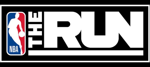 NBA THE RUN: Bold block lettering in boxed frame, RUN oversized with vertical THE.