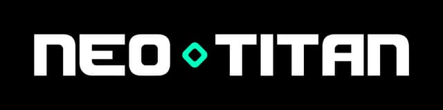 NEO TITAN: Bold futuristic sans-serif, wide lettering with cyan diamond divider.