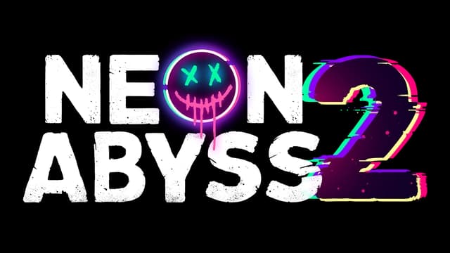 Bold, blocky font with neon effects and a glitchy smirking face.