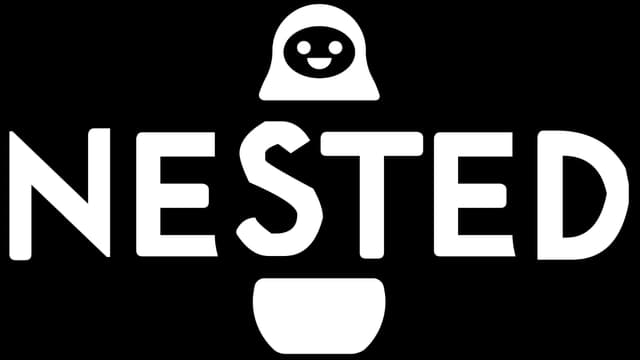 Nested: Bold rounded sans-serif wordmark with a split nesting-doll icon above/below.