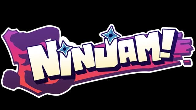 Chunky, playful font with shuriken accents and bold purple swoosh.