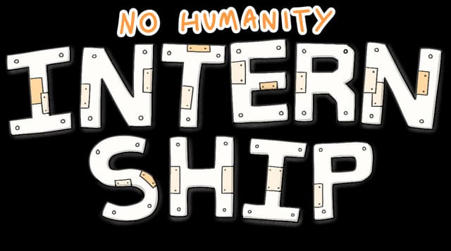 No Humanity: Chunky riveted metal lettering with orange outlined title above.