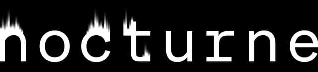 Nocturne: Bold rounded lowercase wordmark with glitchy pixel-sliced distortion.