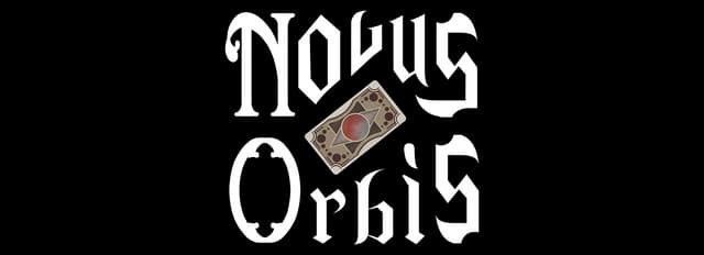 Gothic-style font with ornate letters and a tarot card accent.