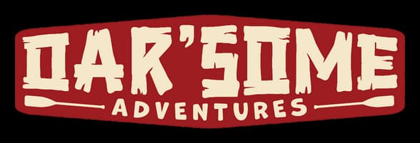 Oar’some Adventures: Bold rugged block letters, curved badge with oar icons below.