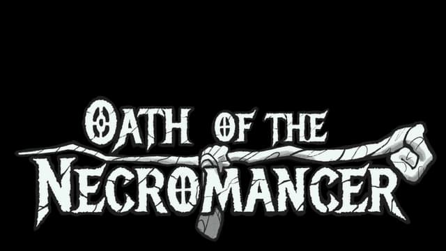 Blocky, skeletal font with bone accents; hand gripping a twisted staff beneath text.