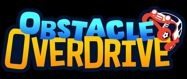 Obstacle Overdrive: Bold rounded 3D letters with thick outline and tilted car icon.