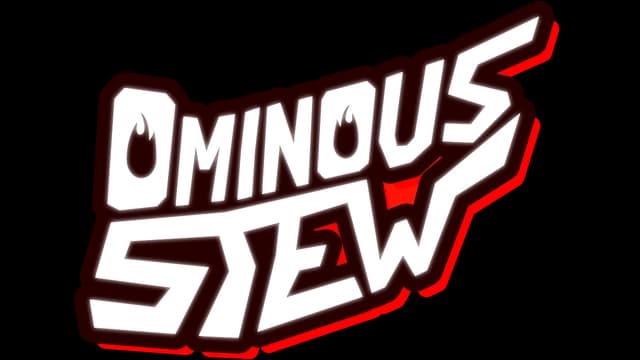 Bold, angular font with flaming accents and red shadow effect.