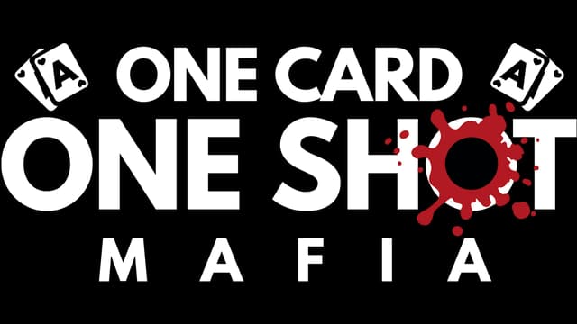 Bold, blocky font; ace cards on sides; "O" in "SHOT" has red splattered target.