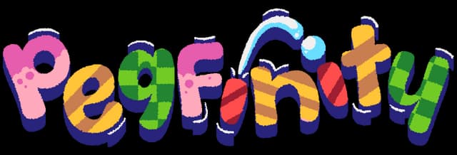 Pegfinity: Chunky rounded letters with glossy highlights and bold candy-stripe shading.