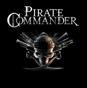 Elegant serif font with metallic texture; skull, crossed swords, and guns.