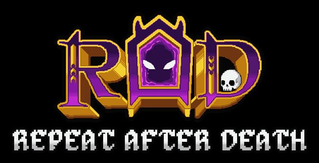 RAD: Gold beveled serif letters with purple inlay, skull icon, bold 3D shadow.