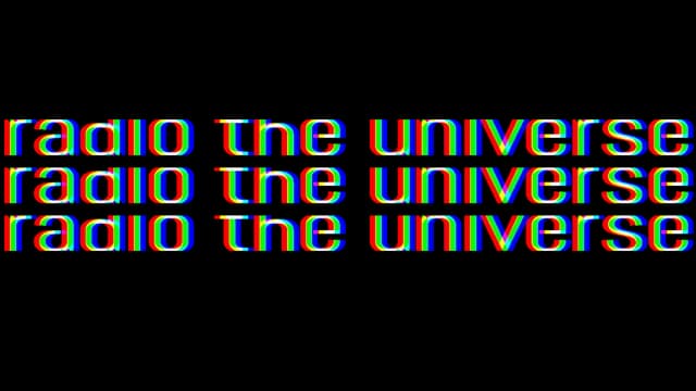 Glitch effect text with bold, rounded font and overlapping color layers.