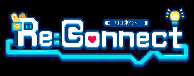 Re: Pixel-art neon lettering with cyan glow, heart icon, circuit-line underline.