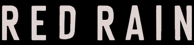 Red Rain: Bold block serif letters with distressed texture and chipped, worn edges.